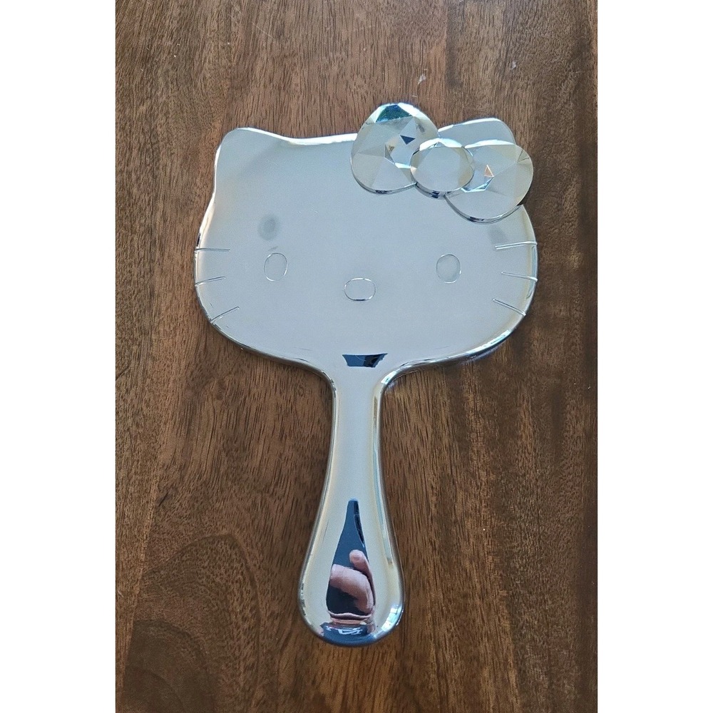 Genuine Hello Kitty Hand Mirror Chrome Vanity Accessory Sanrio 2010 10"x7" EUC